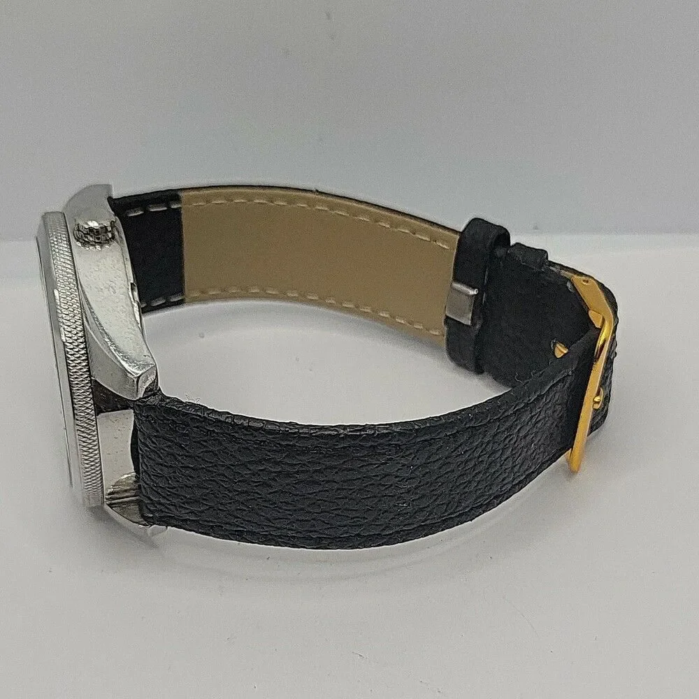 Fossil BQ1457 Women's Black Leather Analog Silver Dial Quartz Wrist Watch AM842